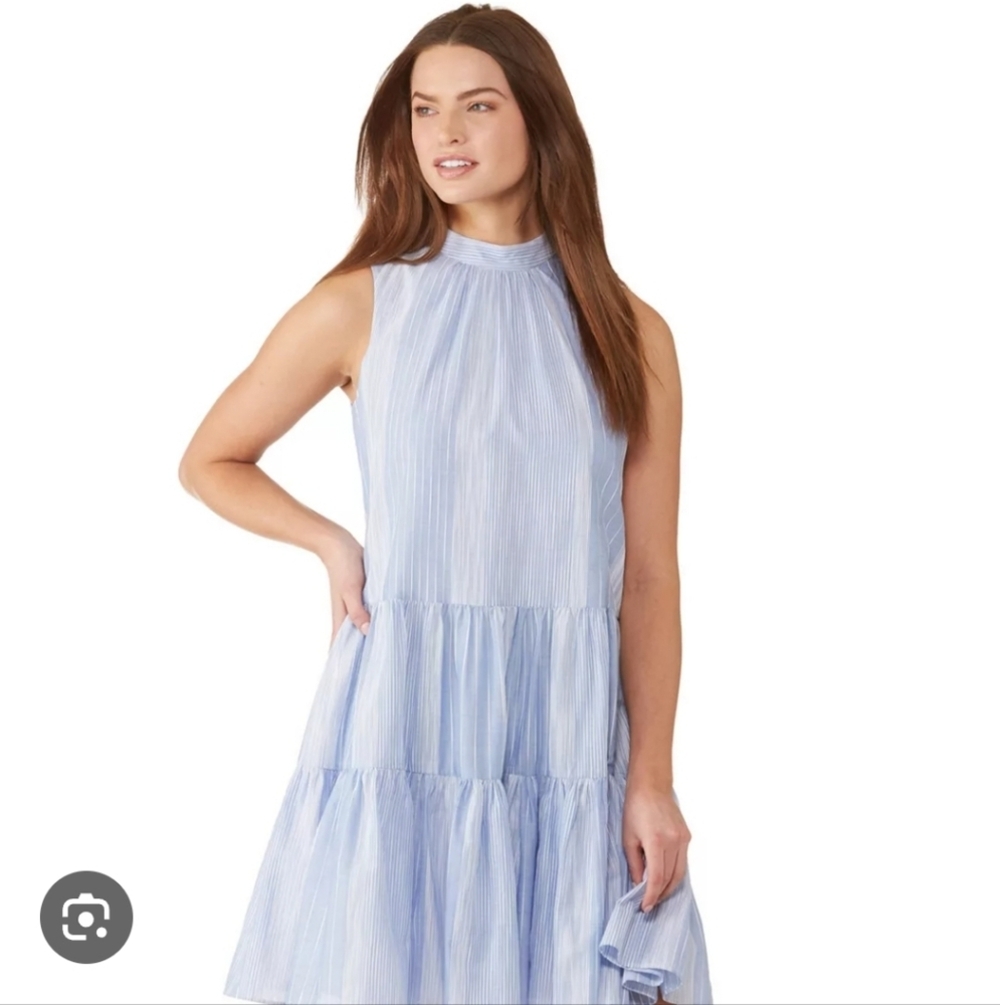 Calvin Klein Light Blue Striped Sleeveless Tiered Dress